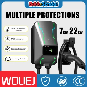 WOUEJ EV-laadstation W3 Type 2 7KW 32A 1-fase elektrische voertuig autolader Wallbox met LCD-scherm APP-bediening RFID-kaart