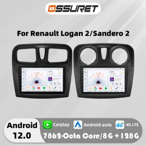 4G Carplay Android 12 Auto Autoradio voor Renault Logan 2 Sandero 2012-2019 Multimedia Speler Autoradio GPS navi Stereo 2din swc