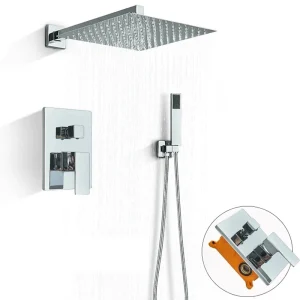 Chroom regendouchekraan set badkamer roestvrij staal wandmontage verborgen 16-inch douchesysteem warm koud water mengkraan