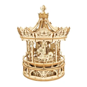 Robotime 3D Houten Puzzel 336pcs Draaibaar DIY Romantische Carrousel Spel Cadeau voor Kinderen Kinderen Volwassen AMK62 Montage Muziekdoos Speelgoed