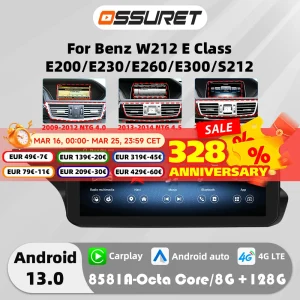 4G Carplay Android 13 Auto Radio Voor Mercedes Benz W212 E-Klasse NTG 4.0 4.5 5.0 E200 E230 E260 E300 S212 Multimedia Speler
