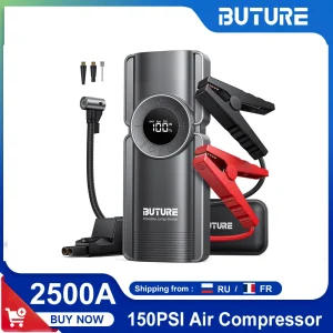 Buture 4 In 1 Jump Starter 150PSI Pomp Luchtcompressor 20000mAh Power Bank 2500A Startapparaat 15V Digitale Bandenpomp