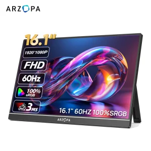 ARZOPA 16.1 ''100% sRGB Draagbare Monitor FHD1080P IPS Scherm Tweede Monitor Extern Scherm voor MAC Laptop PC Xbox/PS/Schakelaar,Z1C