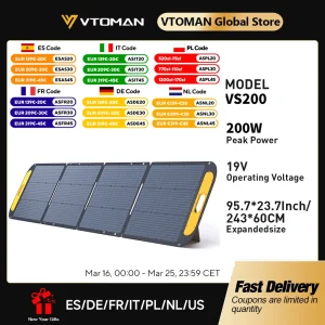 VTOMAN VS200 Stijf opvouwbaar zonnepaneel Hoog rendement reizen en telefoon en boot Draagbare 19V 200W zonnepaneelkit