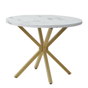 Egoonm Moderne Luxe Eettafel Imitatie Marmeren Effect Huishoudelijke Ronde Eettafel Eenvoudige Cafétafels Huismeubilair 100Cm