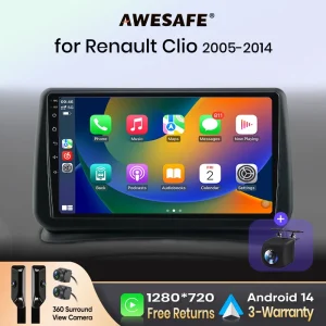 AWESAFE Carplay Scherm Auto Voor Renault Clio 3 2005-2014 Navigatie Auto Car Radio CarPlay Draadloos Mutimedia Wireless Android Auto Stereo DSP RDS US