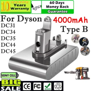 22,2 V 4000 mAh (alleen geschikt voor type B) Li-ion vacuümbatterij voor Dyson DC35, DC45 DC31, DC34, DC44, DC31 Anima