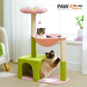 Bloem Kat Boom Met Grote Metalen Frame Hangmat Schattige Kat Toren Met Sisal Krabpalen Voor Kleine Indoor Katten Met Roze Baars