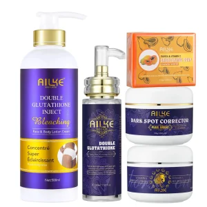 AILKE Huidverzorgingsset met dubbele glutathion, bleken, donkere vlekken verminderen, melanine, schone huid voor karamel, donkere, zwarte huid