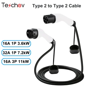 Teschev 16A/32A EV Autolader Oplaadkabel Snoer 1 Fase/3 Fase EVSE Elektrisch Voertuig Type 2 Vrouw naar Man IEC 62196 Plug 3M