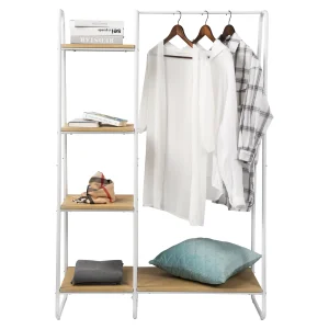 WOLTU 102x40x150 cm Hanger Stand Kapstok Kledingrek Stand Opknoping Quilt Schoenen Tassen Organizer met 4 Planken Meubelen